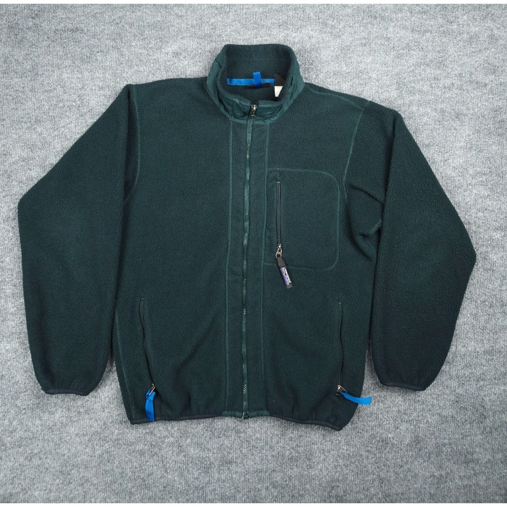 Vintage Patagonia Fleece Jacket Men's Medium Green Full Zip Made USA Synchilla